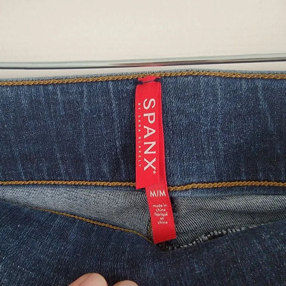Spanx Stretch Skinny Jean Tummy Control Pannel Distressed Raw Hem Women's Medium - Picture 5 of 6